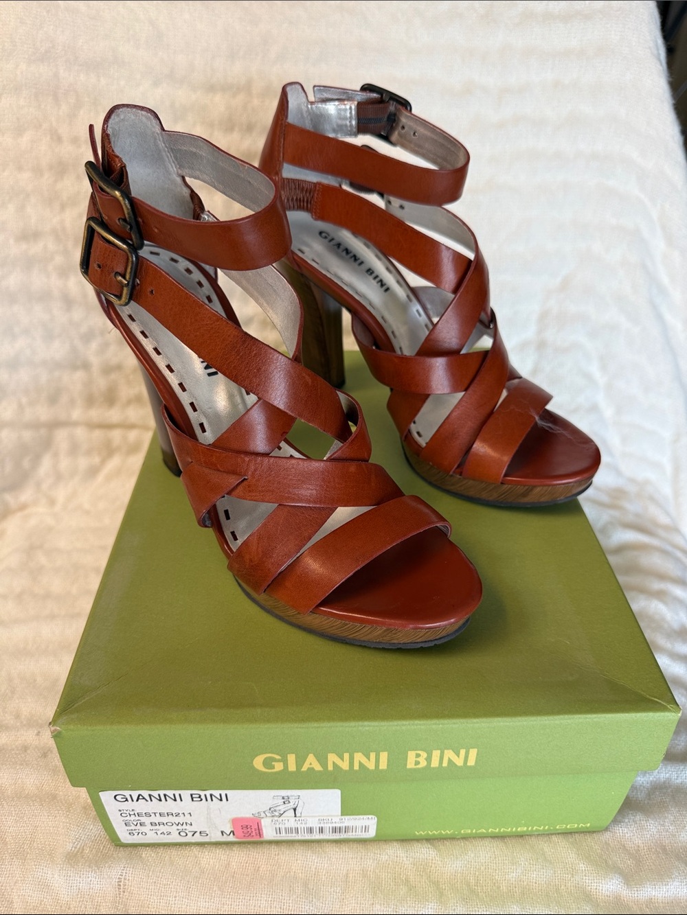 Gianni Bini Cognac Brown Strappy High Heel Sandals